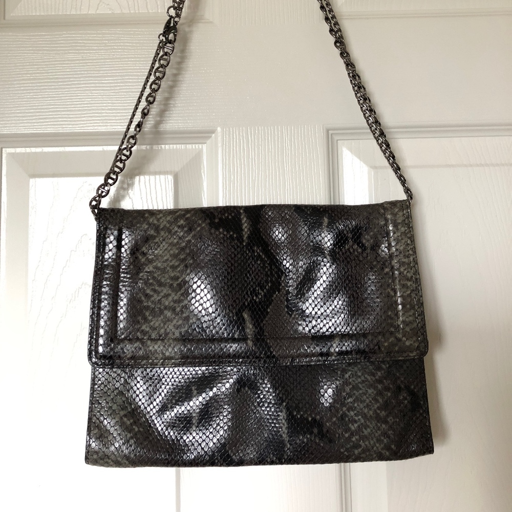 Club Monaco snakeskin envelope clutch